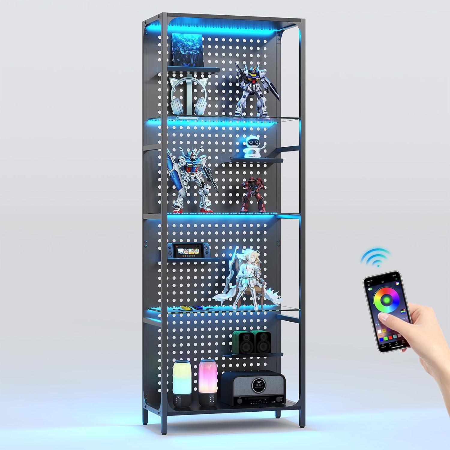 Amazon.com: kepptory LED Display Shelf for Collectibles, 4-Tier Glass ...