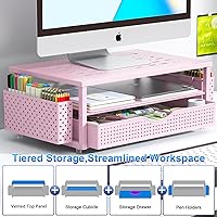 Vista 2 de gianotter Organizadores de escritorio y accesorios, soporte para monitor con cajón y 2 soportes para bolígrafos, organizador de escritorio adecuado