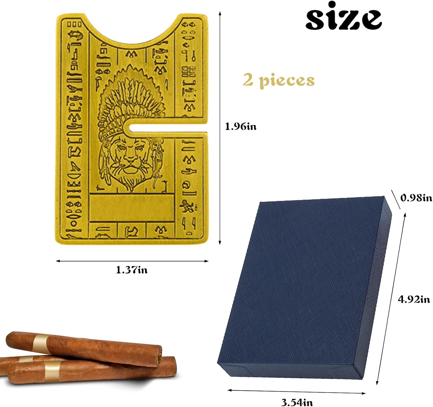 Cigar Holder, Cigar Stand, Cigar Travel Holder Rest, Collapsible Copper, Lionhead Design, Ideal For Home And Travel, Includes Leather Case and Box, Gold