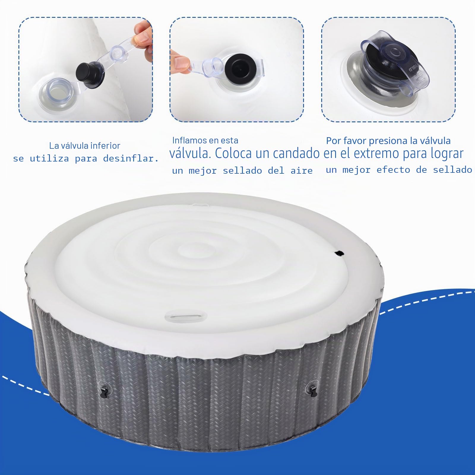Cubierta Inflable para Bañera de Hidromasaje Redonda 160cm, Tapa de Hinchable SPA Exterior Cubierta de Bañera Aislada, Cubierta Inflable para Jacuzzi, Corte de Viento Impermeable a Prueba de Polvo | Manta de spa de ahorro de energía con asas, adecuada par