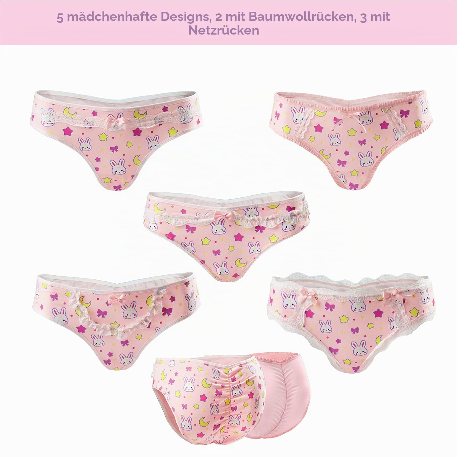 LittleForBig Damen Weich Baumwolle Unterwäsche Bequemer Hipster Slip 5er Pack Unterhosen Set-Usagi Muster
