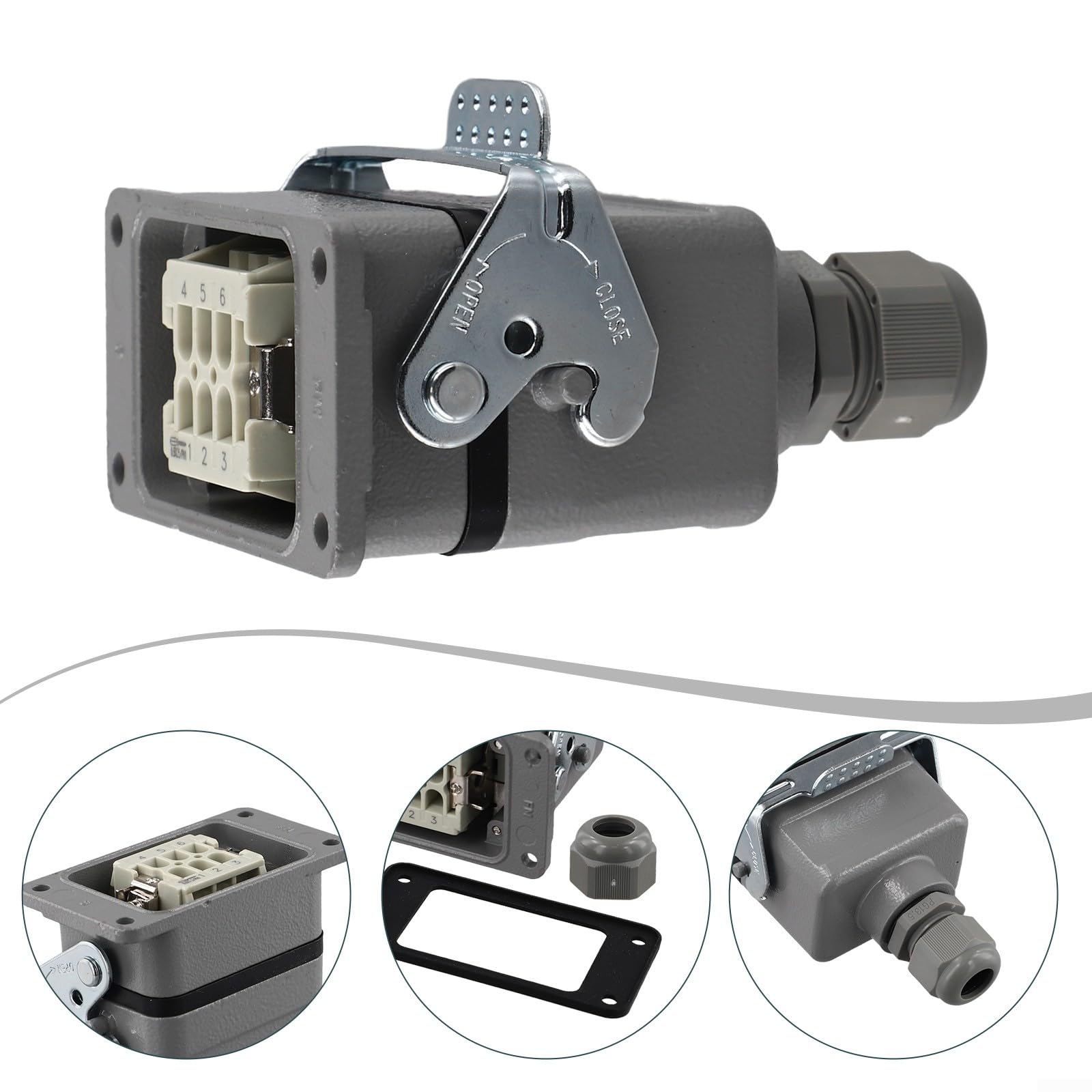 Industrieller rechteckiger Stecker, robuster 6-poliger Maschinenstecker, 6-adrige Steckverbinder für Anwendungen (6-adrige seitliche Linie)
