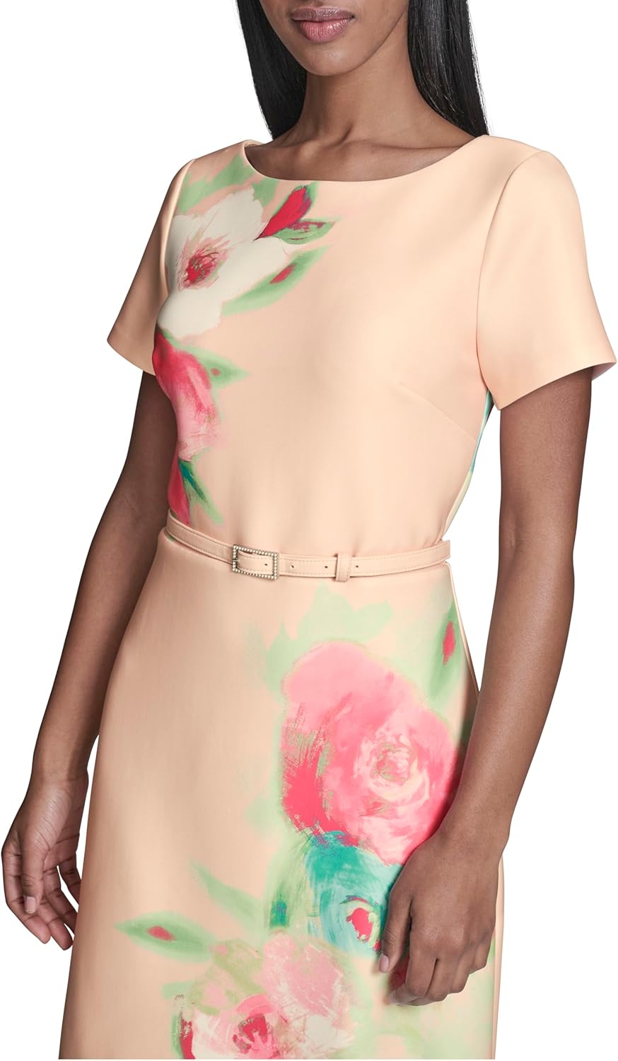 Karl Lagerfeld Women's Short Sleeve Crew Neck Printed Scuba Fit & Flare Dress