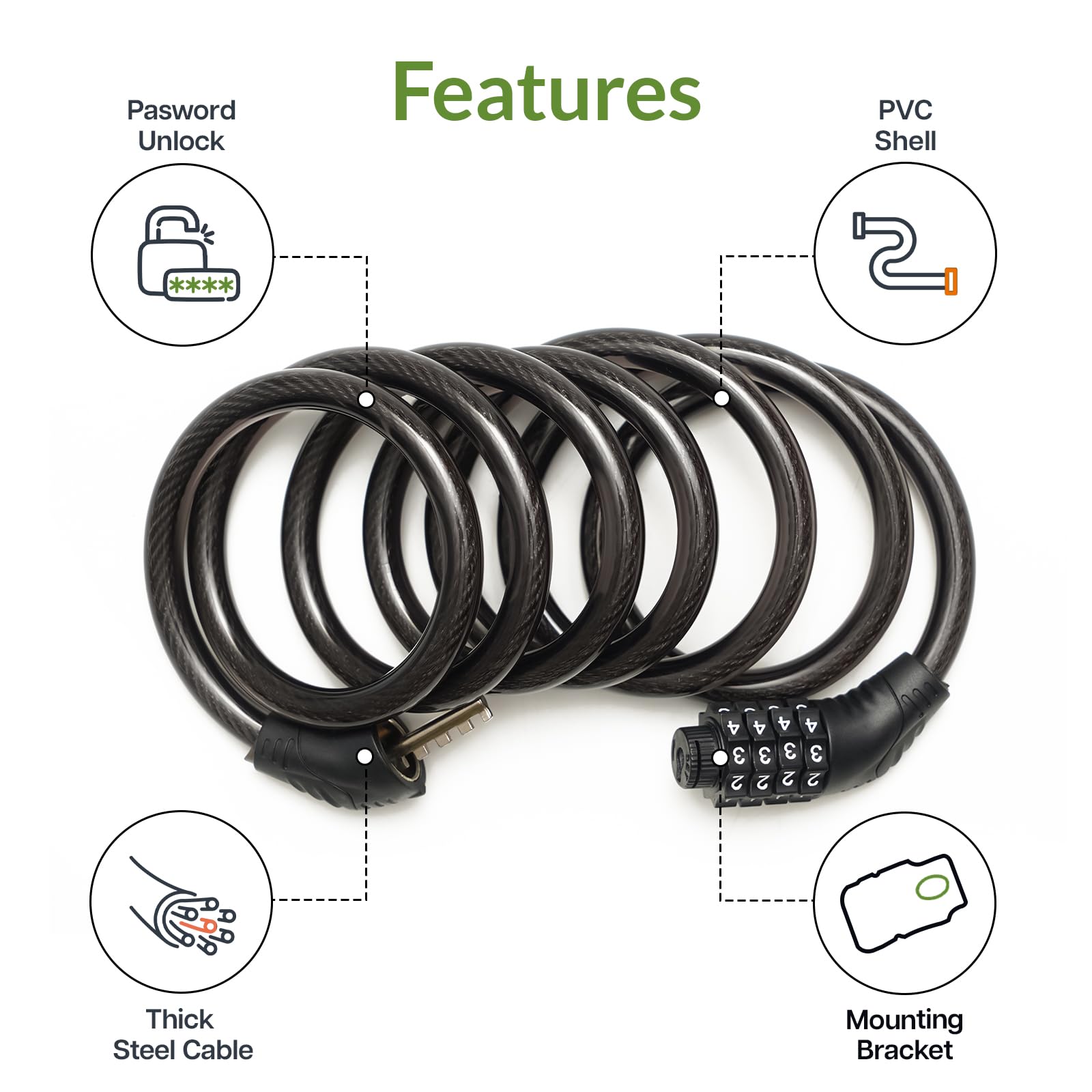 MasterLock Fietsslot met 4-cijferig combinatieslot 1,8m x 10mm MasterLock Fietsslot met 4-cijferig combinatieslot 1,8m x 10mm