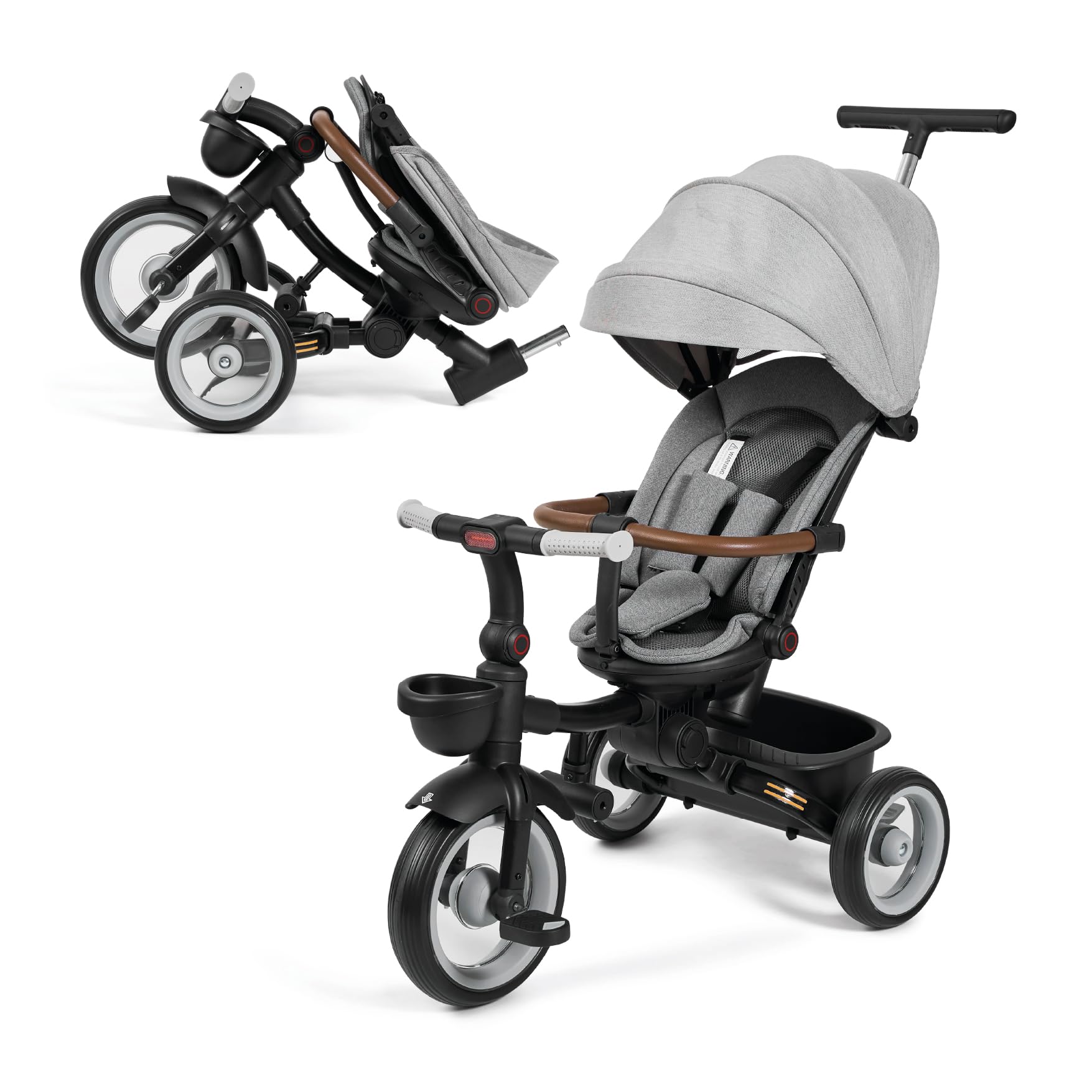 MS BabyWorld PEDALIN Baby-Dreirad, faltbar, 1-5 Jahre, mit verstellbarem und wendbarem Sitz – begleitet das Wachstum des Babys, Bremse und Sicherheitsgurt mit 5 Punkten und Schutzbügel