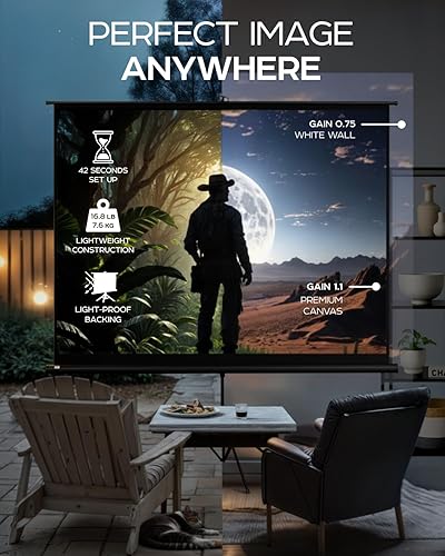 Miniatura 5 de PropVue Pantalla de proyector con soporte de 100 pulgadas, pantalla de proyección para interiores y exteriores para presentaciones de películas u