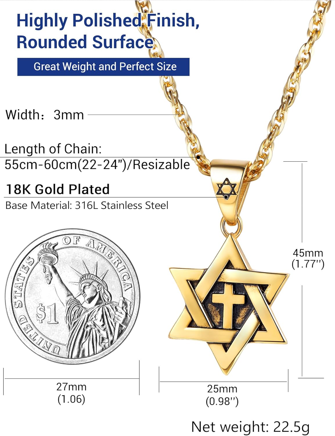 PROSTEEL Jewish Magen Star Of David Necklace For Women Men, Stainless Steel/925 Sterling Silver Hexagon Pendant Necklace, Adjustable, Come with Box - Image 3