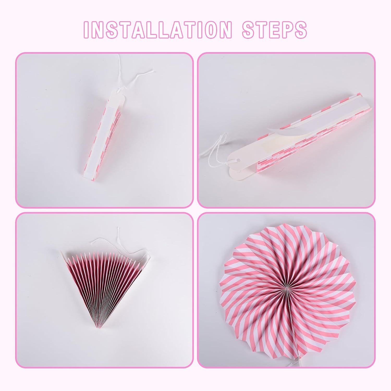 Merry Christmas Party Decorations - Pre-strung Pink Merry Christmas Banner Decorations, Circle Dots Banner, Paper Fans & Pompoms and Santa Hat for Holiday Xmas Party Supplies