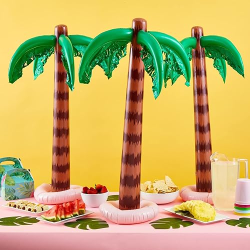 Miniatura 2 de BLUE PANDA Paquete de 3 palmeras inflables para fiesta tropical en la piscina, Luau hawaiano, decoraciones de cumpleaños de verano (35 pulgadas)