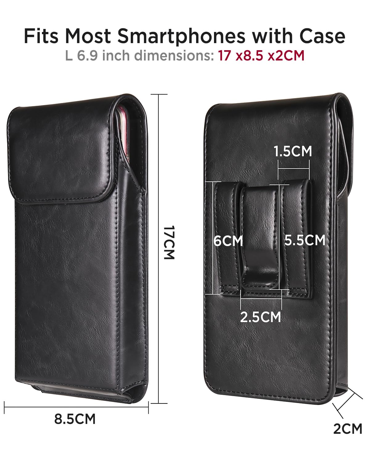 Miimall Vertical Funda de Cuero con Clip para Cinturón Compatible con iPhone 17 Pro MAX, Premium Piel Bolsa para Deportes al Aire Libre, Antiarañazos Antigolpes Funda para iPhone 17 Pro MAX, Negro