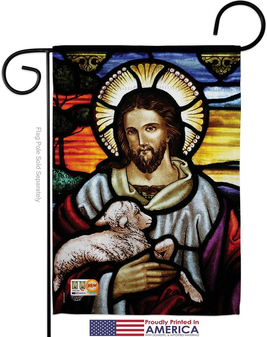 Jesus is the Good Shepherd Garden Flag Set Wall Holder Religious Faith Hope Grace Peace Dove Christian Religion Easter Small Decorative Gift Yard House Banner Made In USA 13 X 18.5