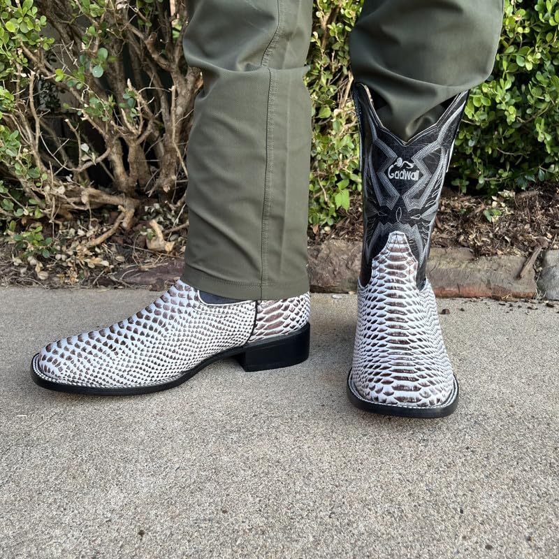 Image of Men's Alex Exotic Caiman Python Western Cowboy Boots Square Toe Pull On Tall Shaft bota de vaquero para hombre