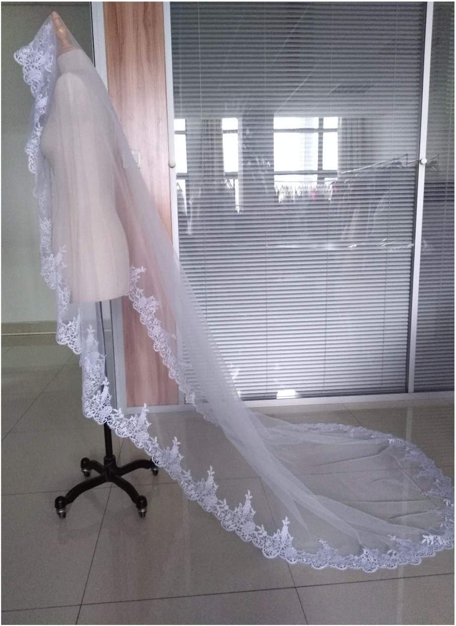 ウェディングベール 1層 レースエッジ ホワイトアイボリー カテドラル ウェディングベール ロングフェイスカバーブライダルベール コ