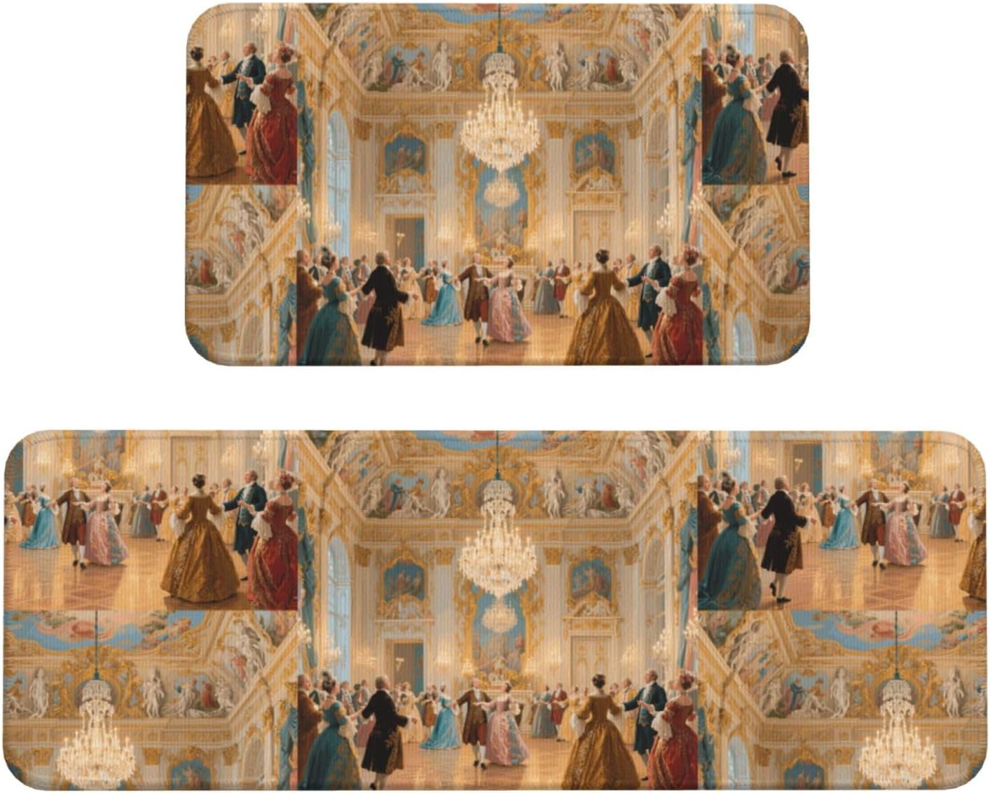 Luxurious Palace Ball Kitchen Rugs Set of 2, Cushioned Anti-Fatigue Kitchen Mats for Floor, Waterproof Comfort Standing Mat Absorbent Velvet Kitchen Runner Rugs 17"x30"+17"x47"