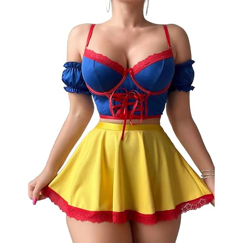 Cosplay Lingerie for Women Sexy Roleplay Costumes Princess Outfits with Pleated Skirt Sets 5 piece