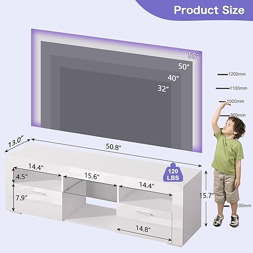 Miniatura 10 de Soporte de TV de 55 pulgadas para sala de estar, centro de entretenimiento de alto brillo para TV de 55 pulgadas, amplio armario de almacenamiento