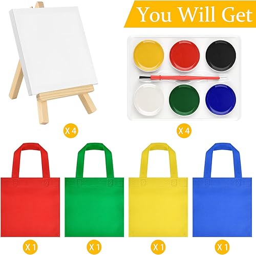 Miniatura 9 de Juego de 12 piezas de pintura de acuarela para fiestas, mini lienzos y caballetes con mini juegos de pintura de acuarela de 4 x 4 pulgadas, mini