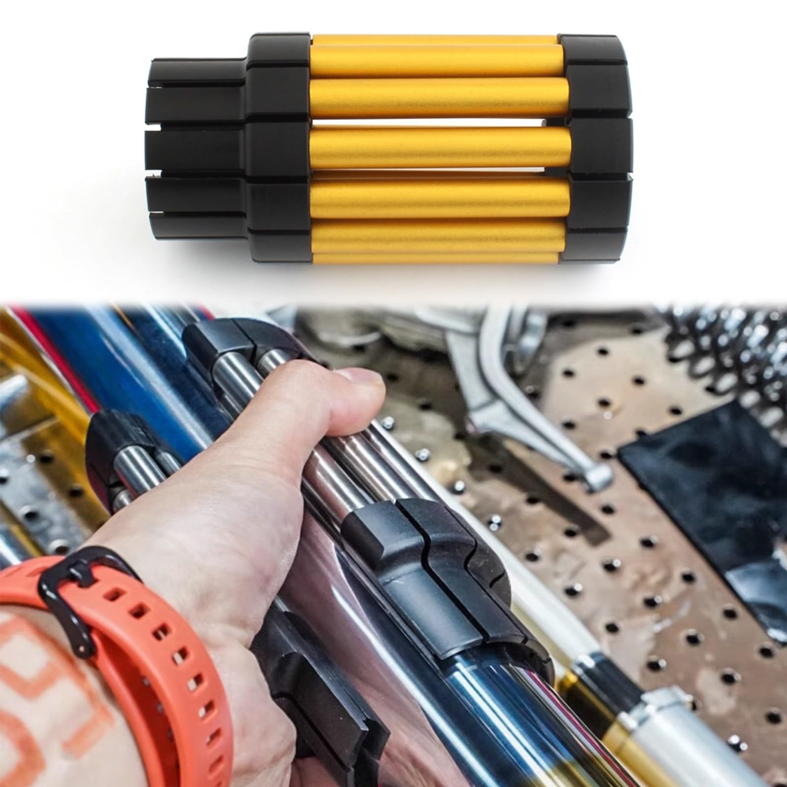 ‌Motorcycle Aluminum Fork Oil Seals Seal Driver Tool Kit Installation Universal Fit for 37mm-53mm Forks (Gold)