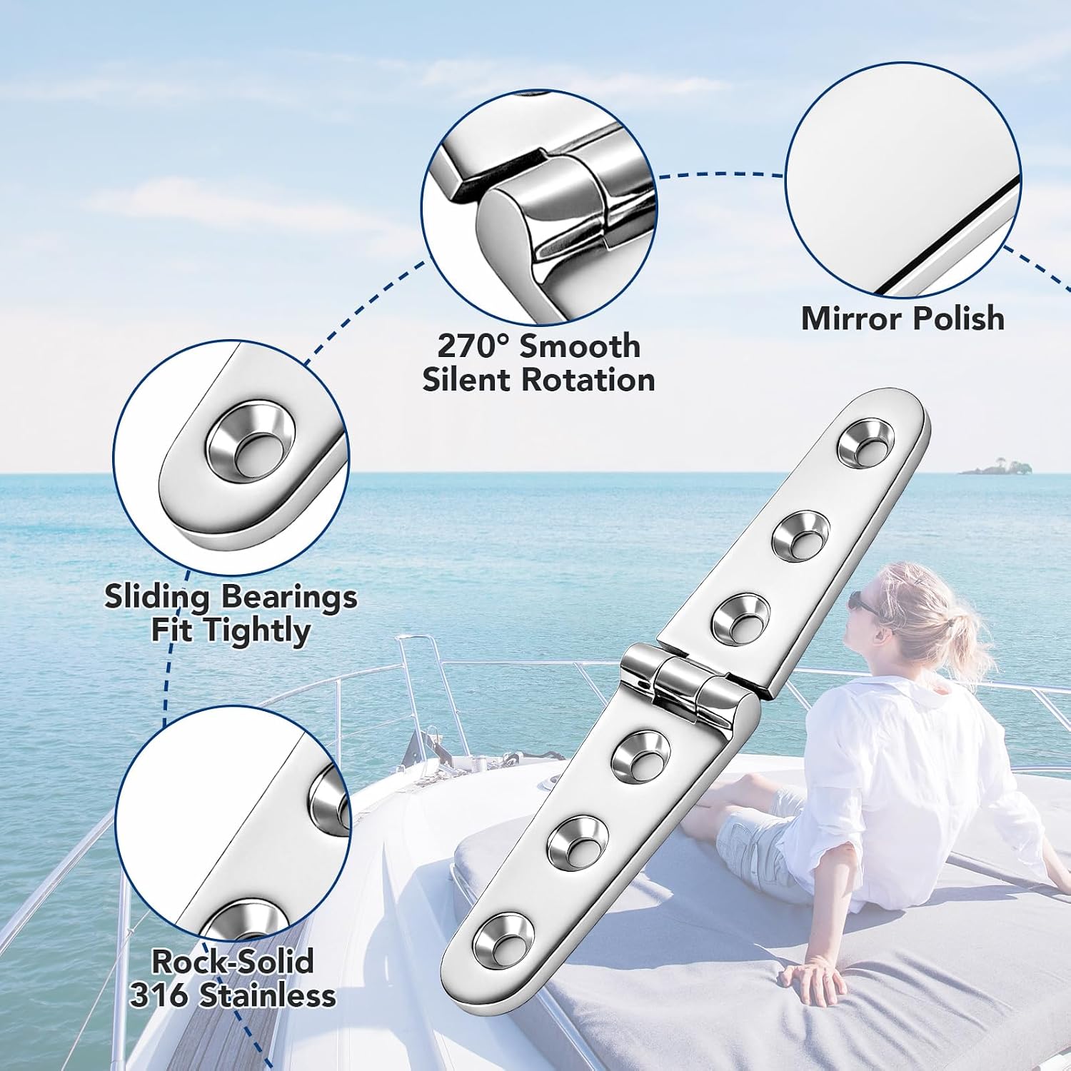 Heavy Duty Stainless Steel Strap Hinge 4" – Marine Grade 316 Flat Hinge for Boat Hatch, Toolbox, Cabinet & Deck, Mirror Polished Boat Hatch Hinges Stainless Steel (4 Pack)