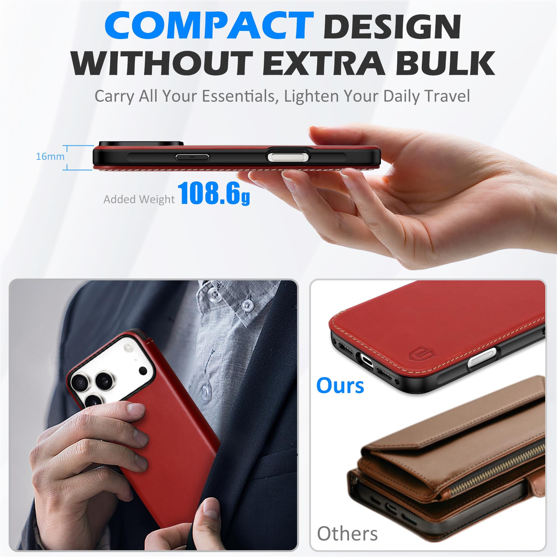 SHIELDON hoesje voor iPhone 17 Pro Max 5G, [Echt leer] [Draadloos