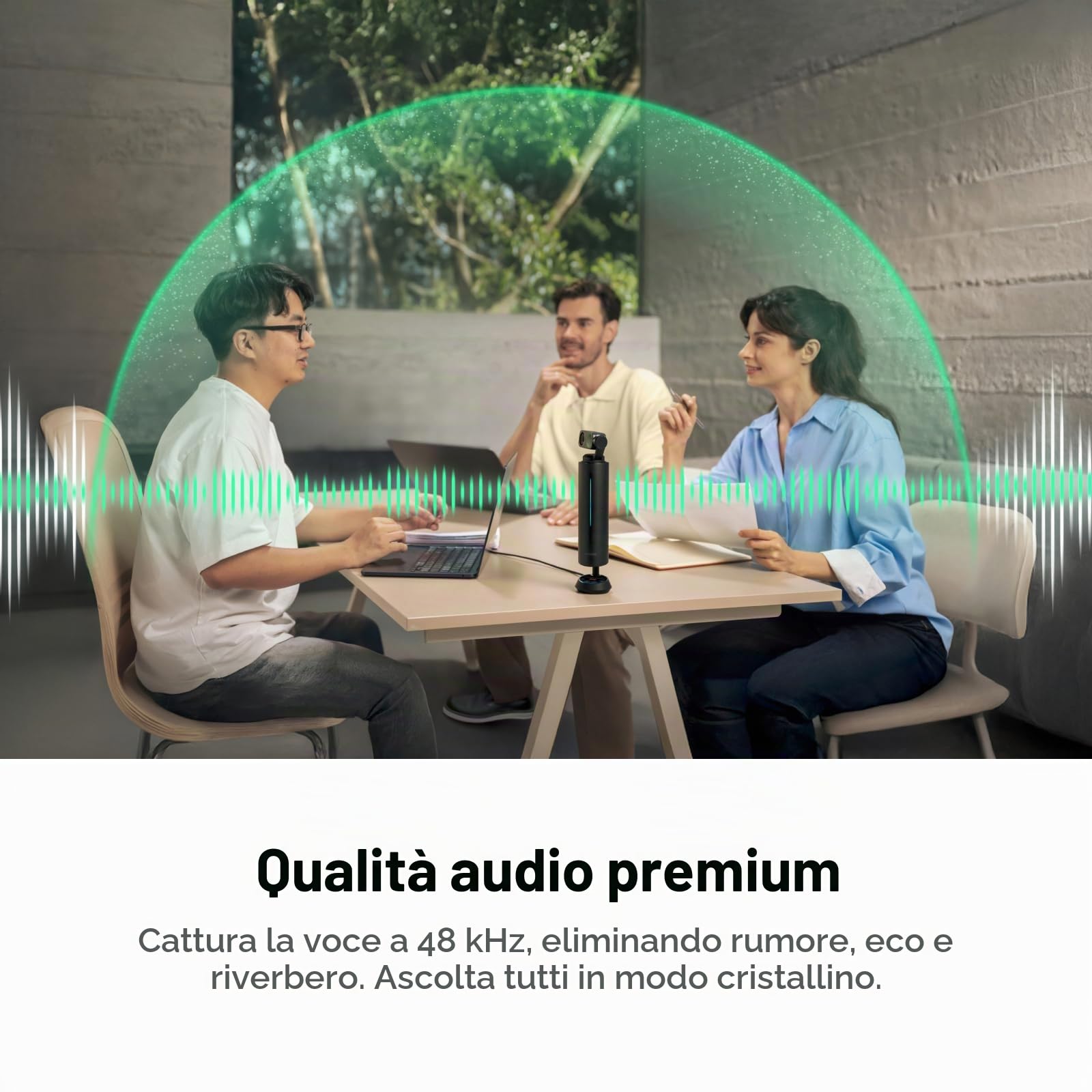 Insta360 WaveLink Pro Nero grafite - Vivavoce e cam 4K per sale riunioni, tracciamento interlocutori, acquisizione vocale 5m 360°, riduzione rumore, trascrizione e riepiloghi IA, plug & play