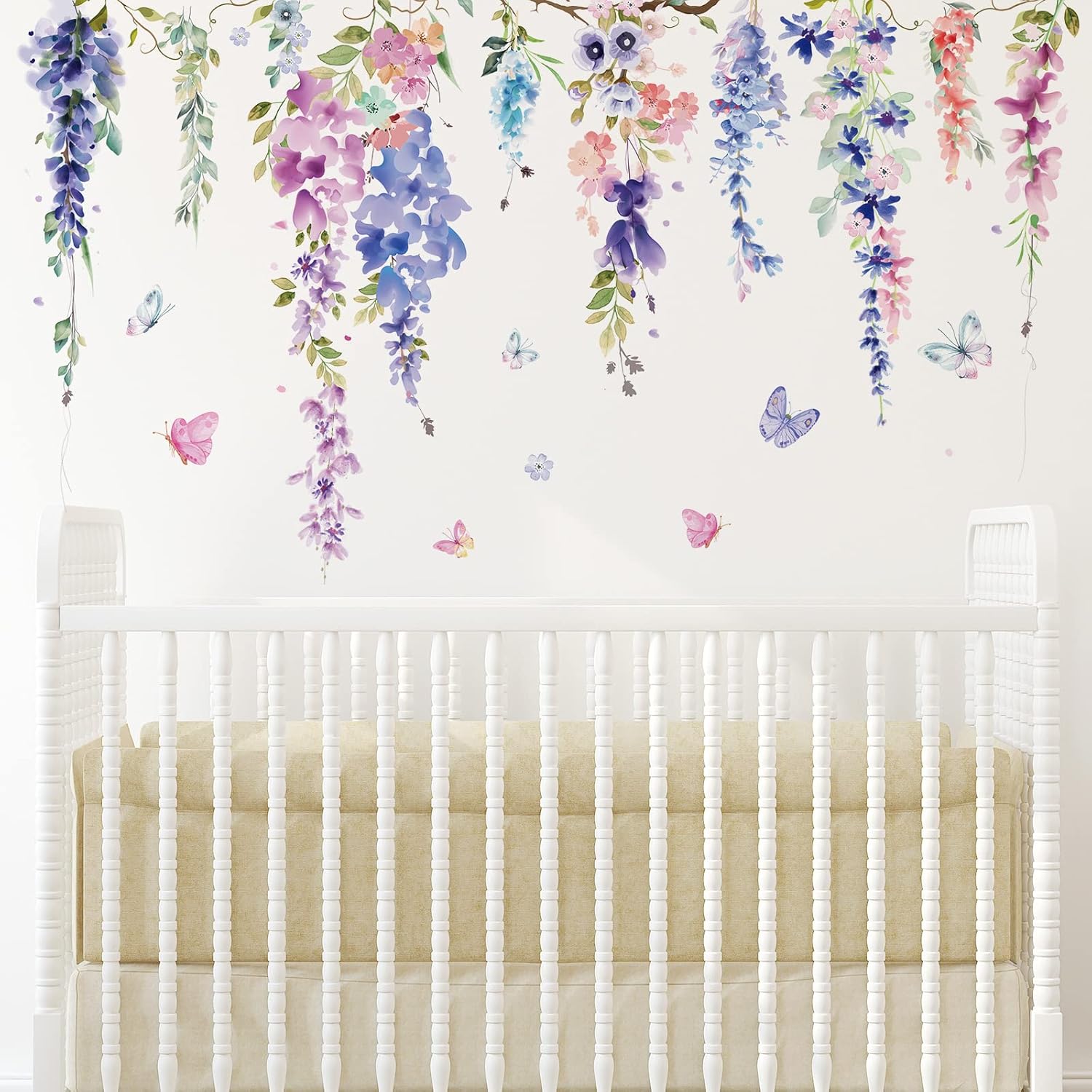 Zonon 6 Pcs Flowers Wall Decals Stickers Vinyl Removable Peel and Stick Colorful Dragonflies Floral Wall Murals Decor for Bedroom Living Room Nursery(Elegant)