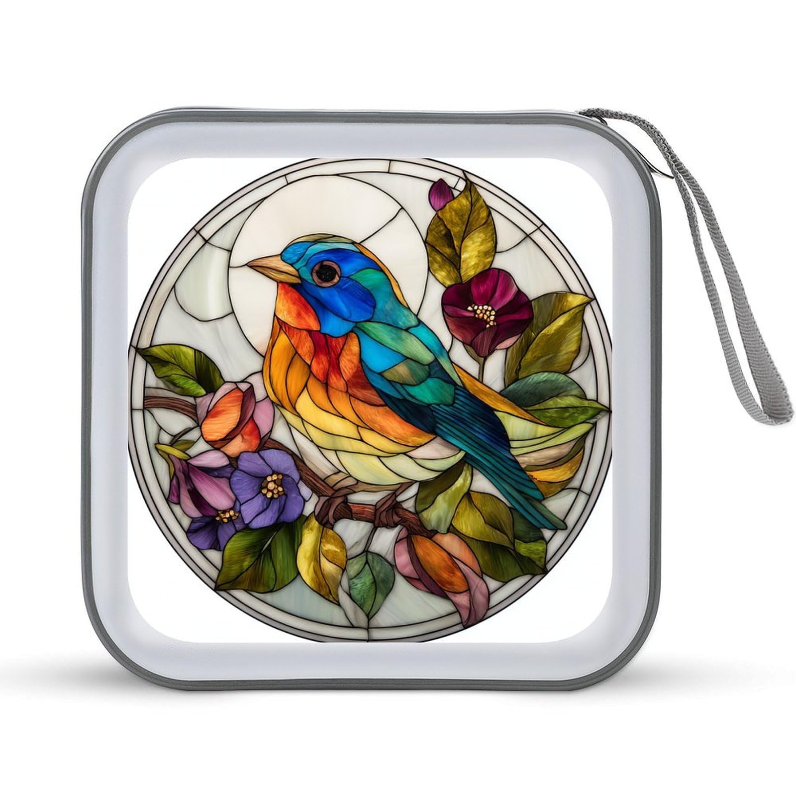 Jubonexis Stained Glass of A Beautiful Bird Tree Flowers CD Case DVD Storage Case Portable for Car Home Travel