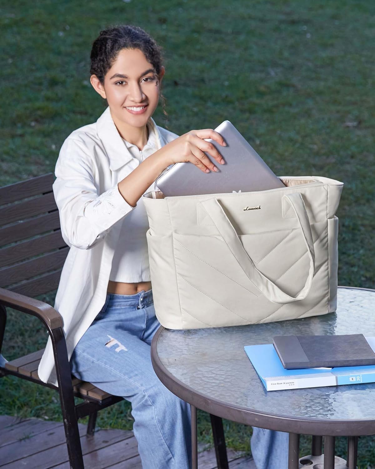 LOVEVOOK Tote Bag for Women, Puffer Work Travel Handbag with Zipper for Teacher Nurse, Quilted Cute Laptop Shoulder Gym Bag - Image 3