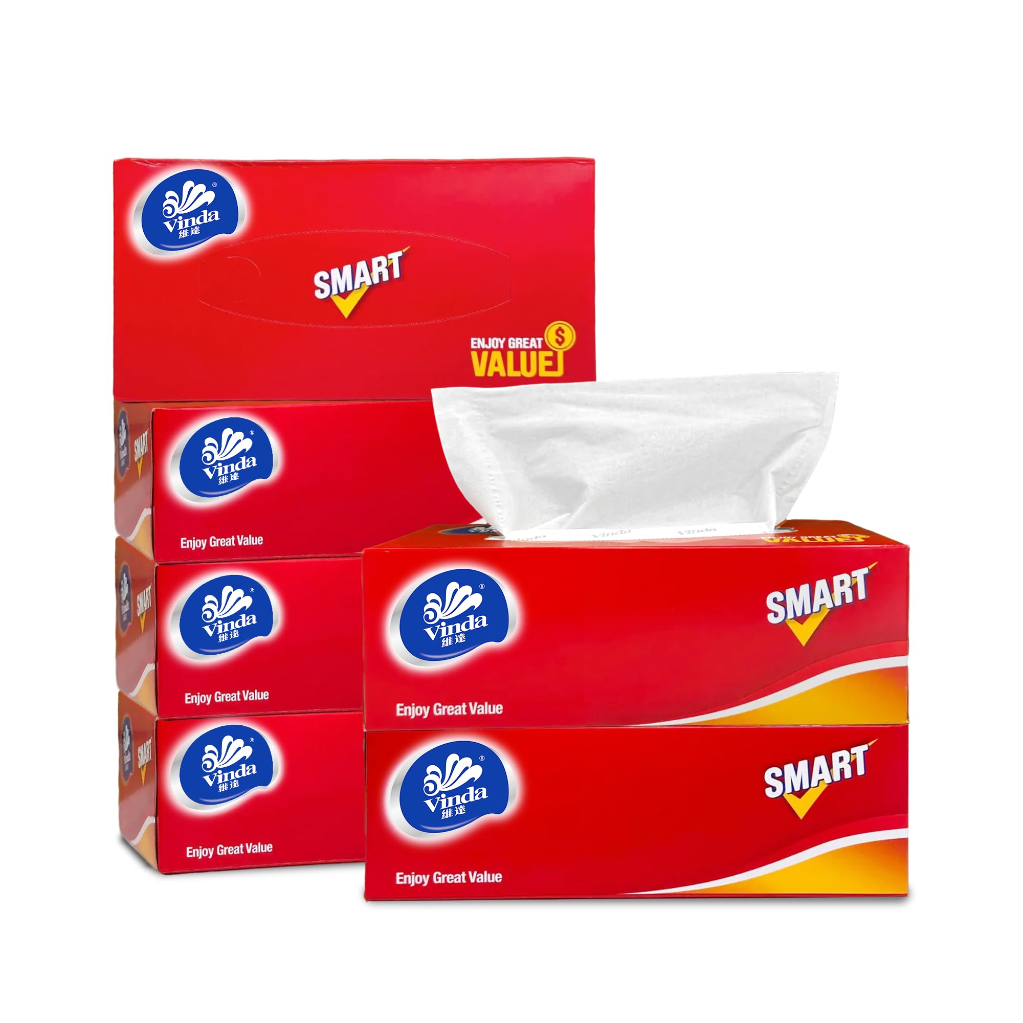 Vinda Mouchoirs pour le visage Ultra Care 2 plis - 110 feuilles douces et résistantes par boîte, 6 boîtes plates - Hypoallergéniques, doux pour les peaux sensibles, idéal pour la maison, le bureau, la