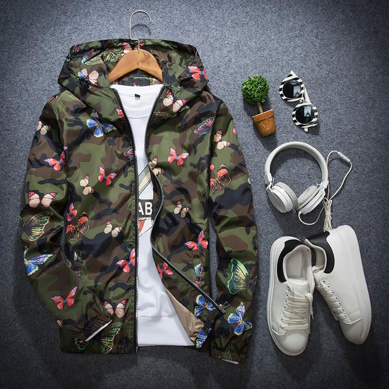 USTZFTBCL Men Women Hooded Jacket Casual Printed Camo Jacket Men Butterfly Camo Varsity Jacket Male Windbreaker Coat2