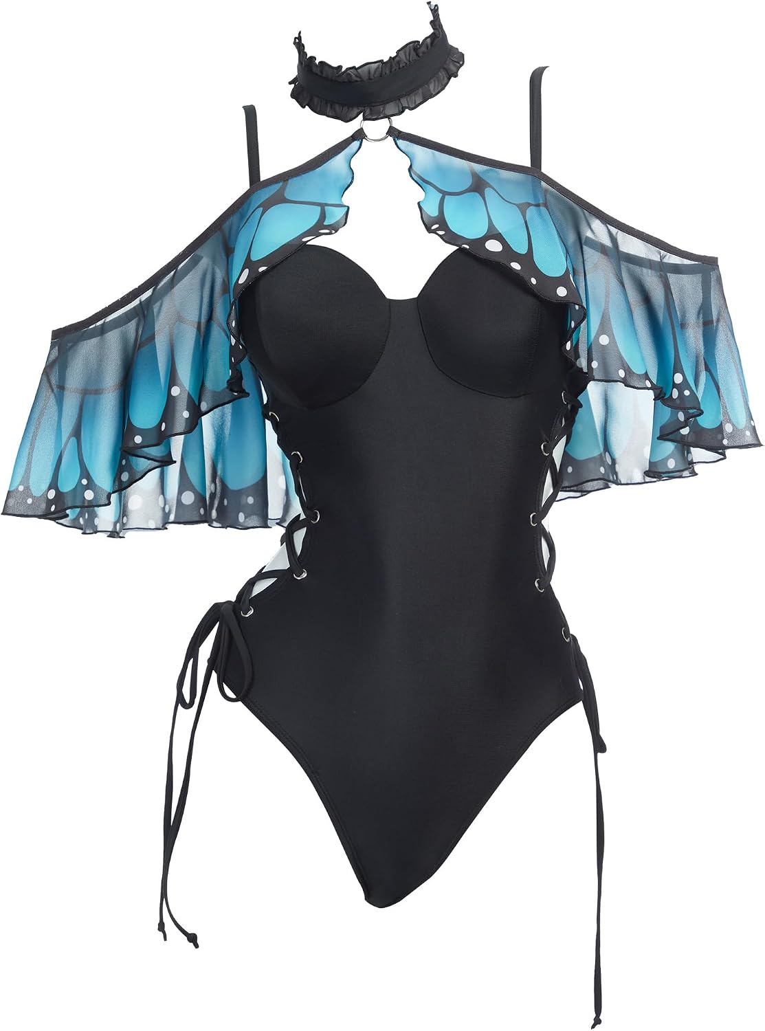 daizbella Women One Piece Swimsuits Vintage Magic Blue Butterfly Tummy Control Bathing Suit with Cape