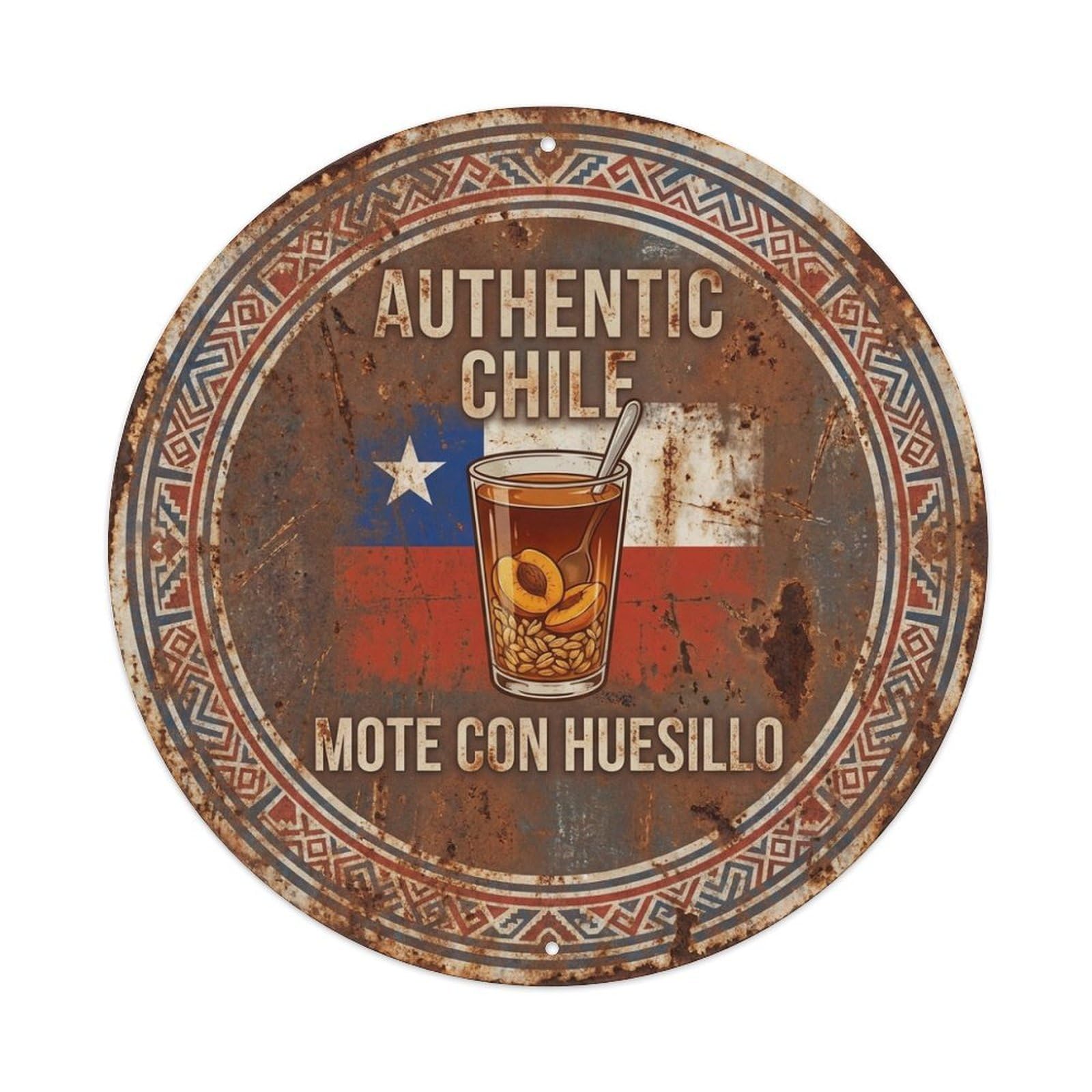 Olhnbad Style Chile Travel Peach Wheat Drink Cold Beverage Cuisine Metal Tin Sign