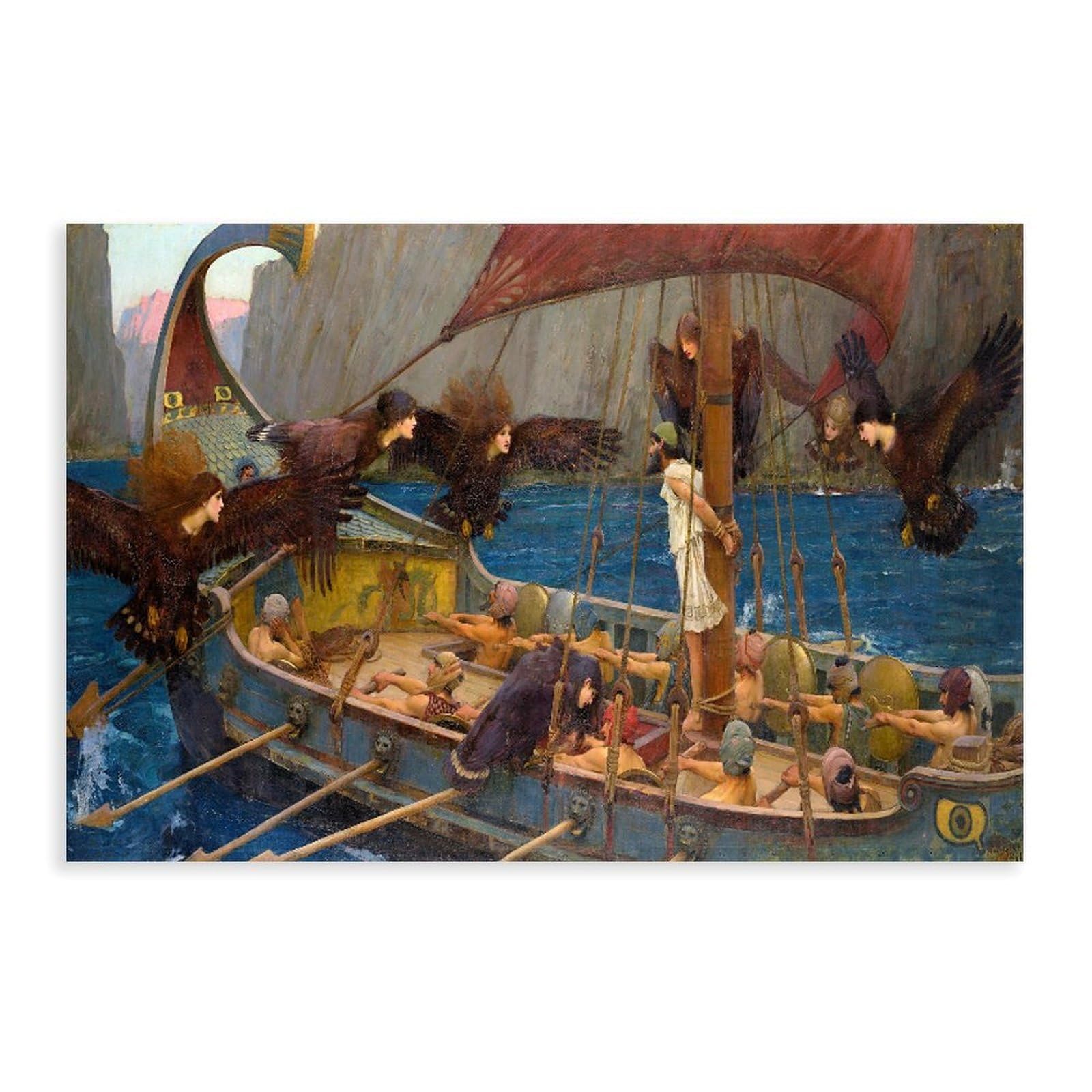WCYB Ulysses And The Sirens by John William Waterhouse Posters Prints Canvas Deco Paintings Wall Art Unframe 24" L X 36" W