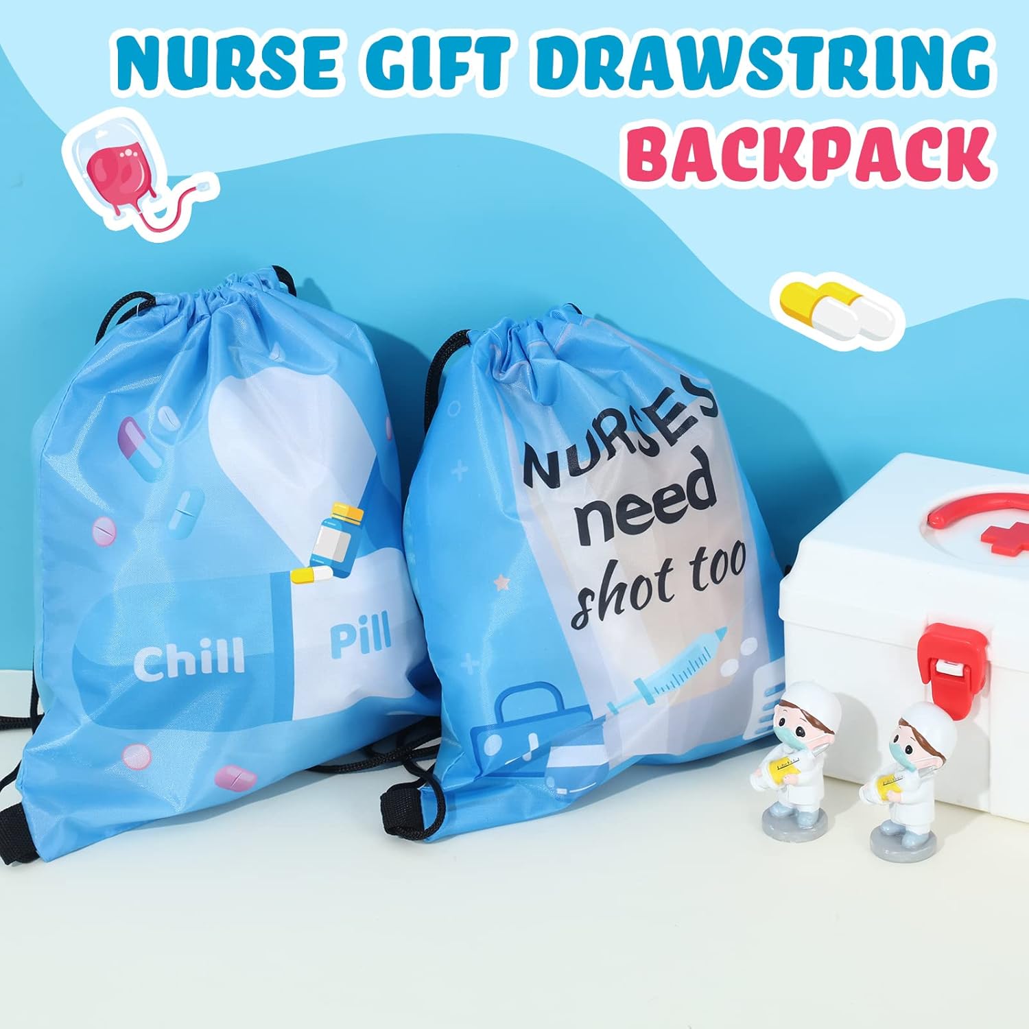 Amylove 24 Pieces Nurse Week Gifts Bags Bulk 2026, Funny Nurses Drawstring Backpack Nurse Appreciation Gifts for Nurses Day, Cna Week