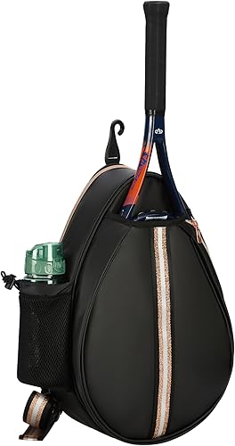 Mochila de Tenis Cruzada de un Hombro de PU Blanco para Niñas, Bolsa de Tenis, Bolsa Bandolera para Raqueta de Tenis para Mujeres, con Portabotellas