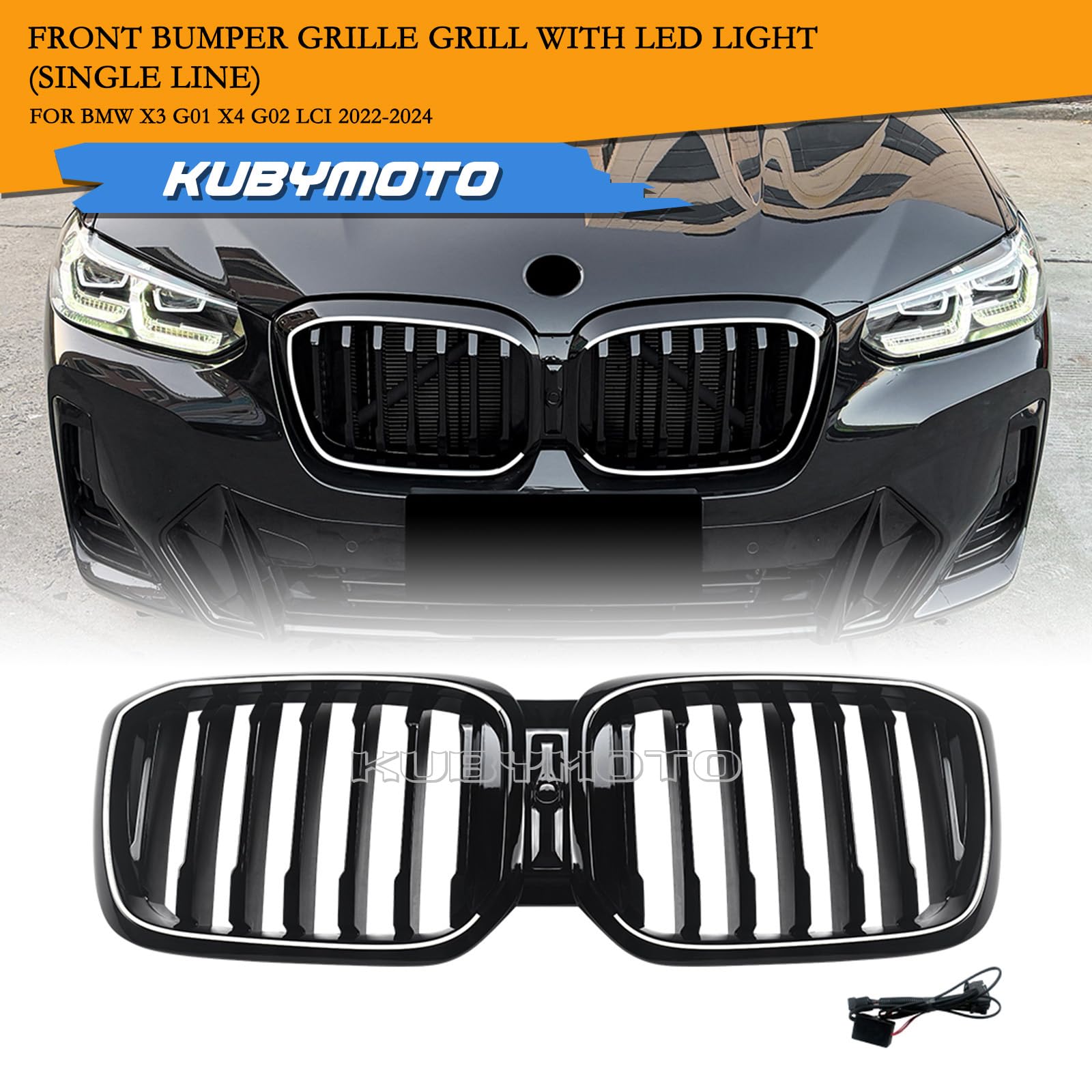 Kratka przedniego zderzaka samochodowego ze światłem do BMW X3 G01 X4 G02 LCI 2022-2024 czarna
