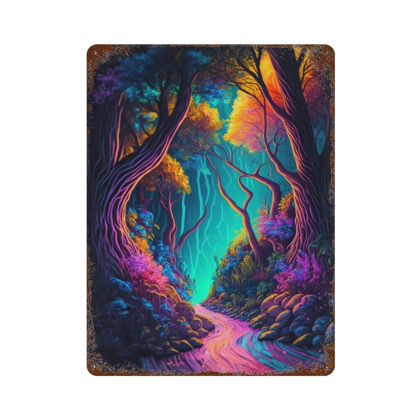 Magic Forest Distressed Metal Wall Sign 15.7"x11.8", Ideal for Garage, Bar And Workshop Decor