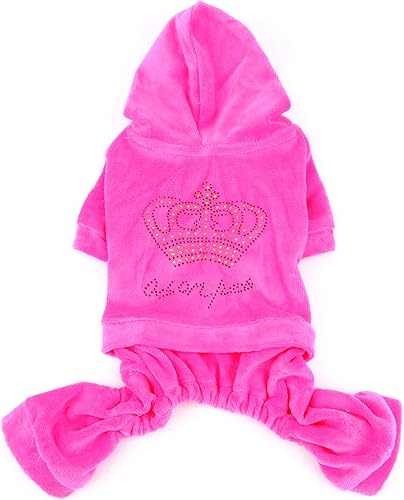 SMALLLEE_LUCKY_STORE Enterizo de terciopelo suave y cálido para perros pequeños y gatos con diamantes de imitación y corona de diamantes de