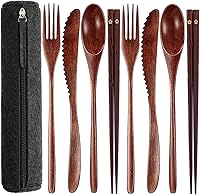 Vista 11 de Juego de cubiertos de madera portátiles para comer utensilios de almuerzo, juego de cubiertos de madera, utensilios de madera reutilizables