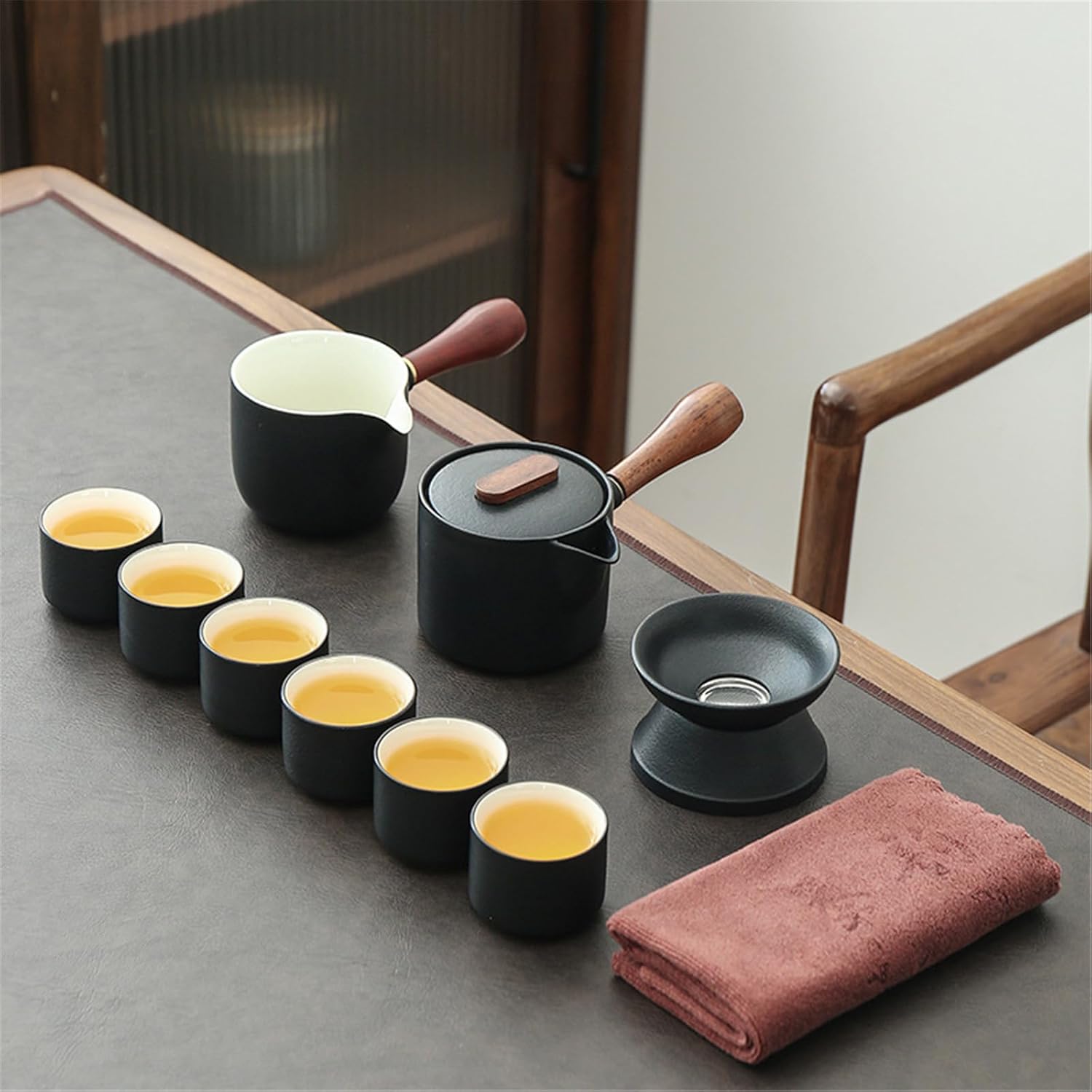 Black Clay Tea Set with Teapot and Cups for Home Living Room-Sets4