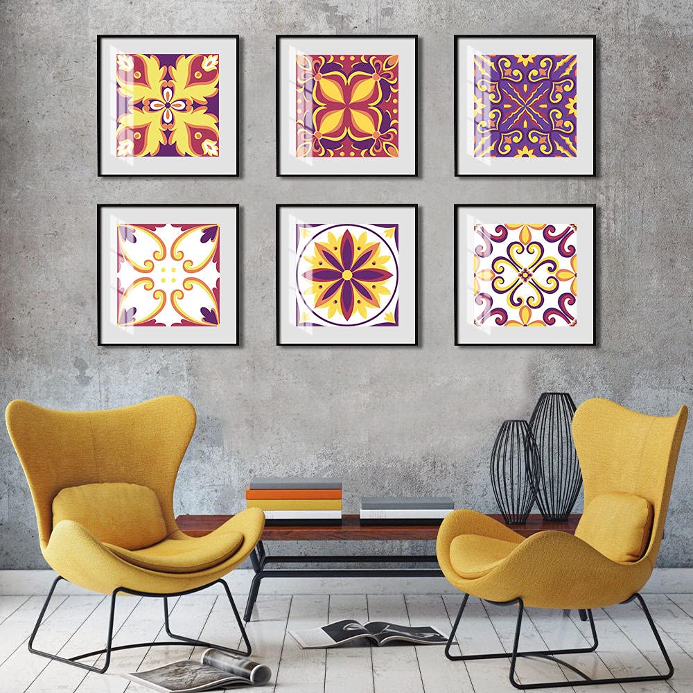LMYSXAOZ Tile Stickers Purple Yellow White Stick on Tiles PVC for Kitchen Heat Resistant Bathroom Waterproof Self Adhesive Walls Peel and Wallpaper 15x15cm