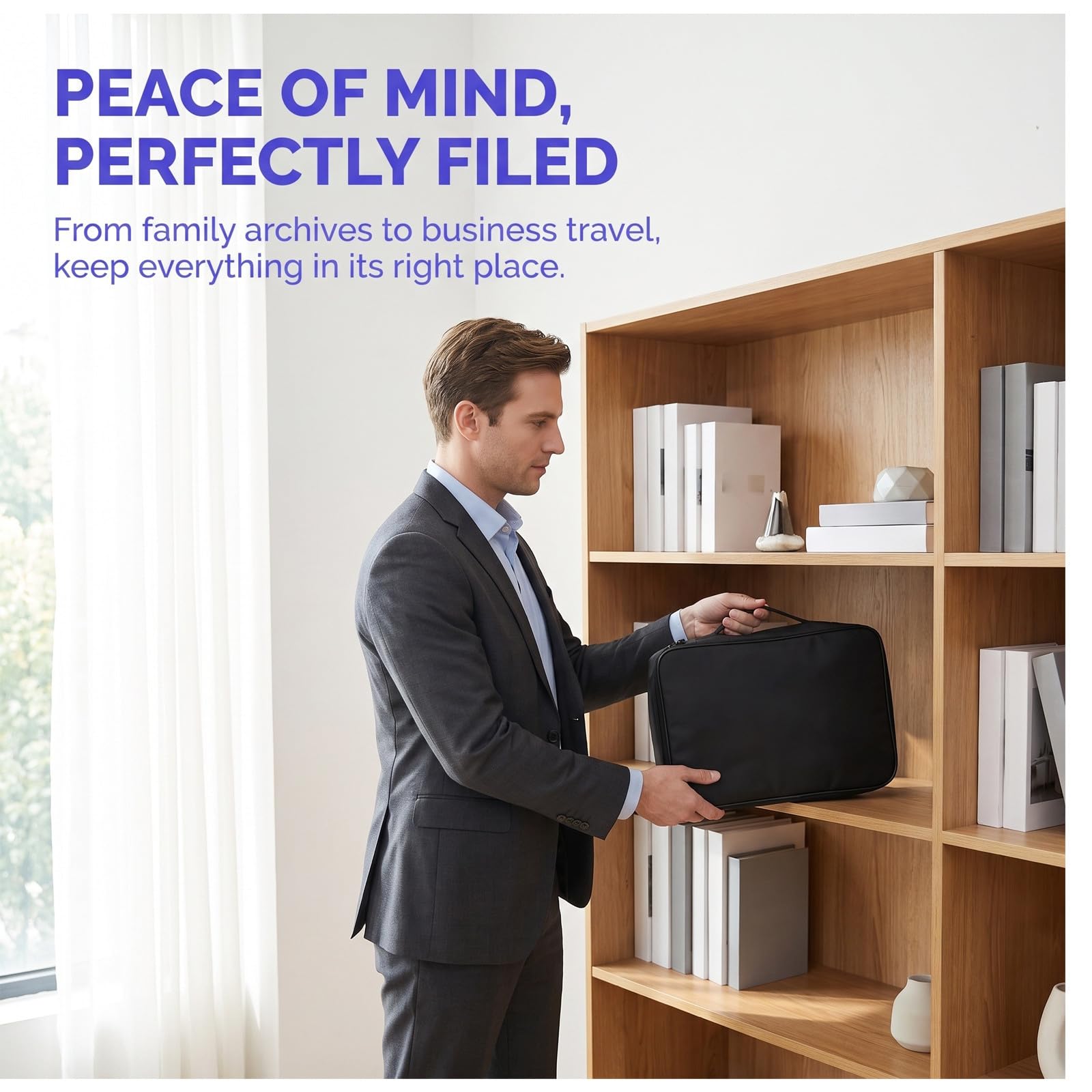 Artibetter Scatola organizer per documenti ignifuga con cerniera, tasche a rete, scomparti per carte, borsa portadocumenti ignifuga portatile per, documenti importanti, certificati, carte