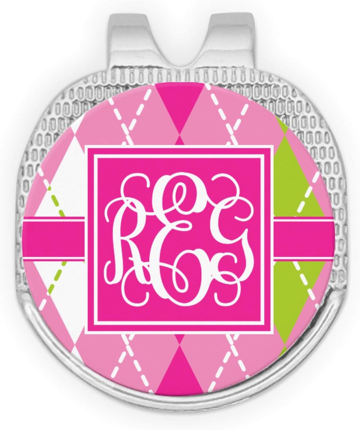 YouCustomizeIt Personalized Pink & Green Argyle Golf Ball Marker Hat Clip