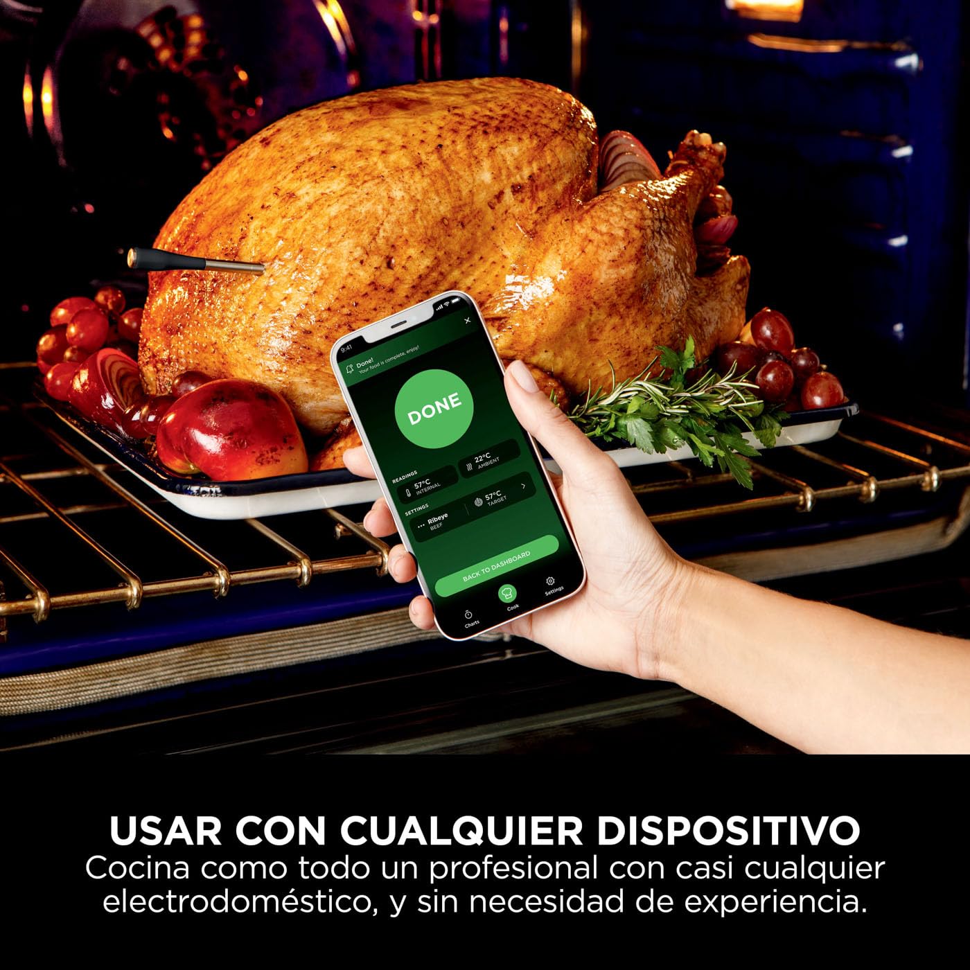 Ninja ProChef Sensor digital de cocina inalámbrico, uso exterior e interior, cocinar, asar y freír con aire, resistente al agua, Bluetooth alcance 50m, conexión a app, automomía 30 h, WP100EU