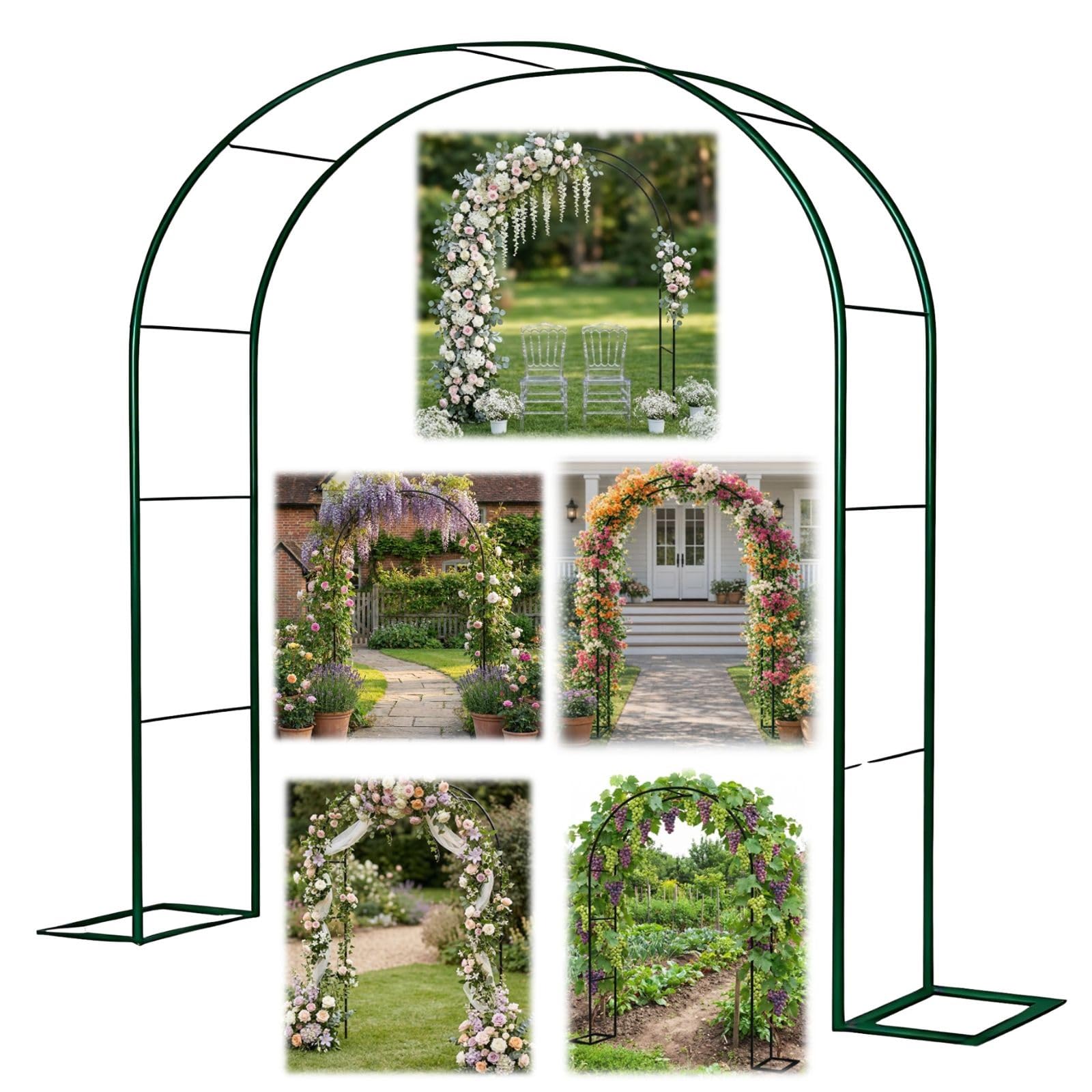 Arco de jardín para plantas trepadoras cenador de metal ajustable de 2.2m para bodas y rosas