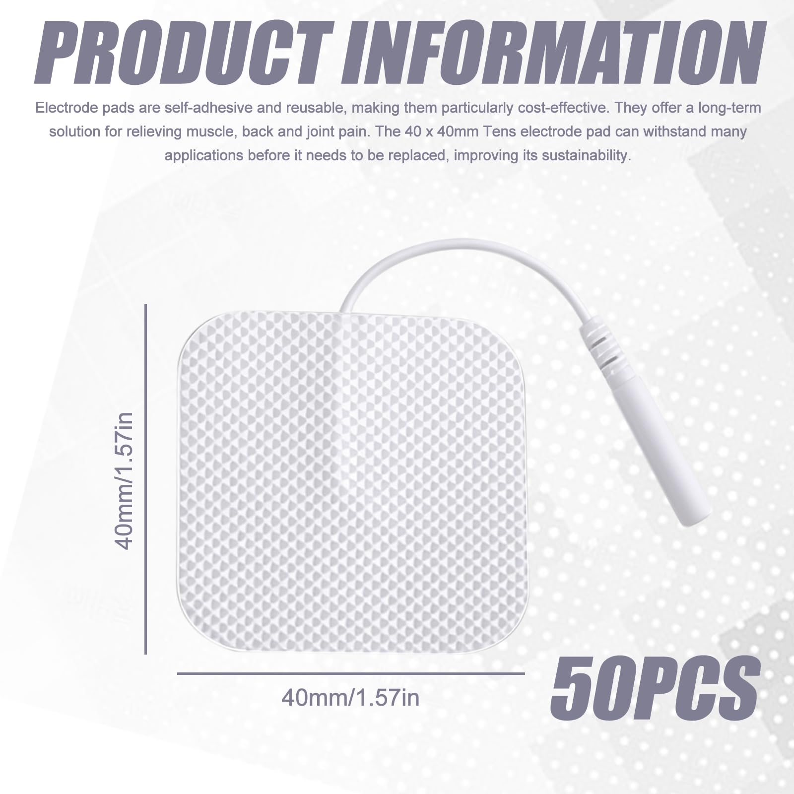Image secondaire de LEKEFETO Lot de 50 électrodes Tens-EMS : 40 x 40 mm, électrodes Tens auto-adhésives réutilisables pour électrostimulateurs, pour