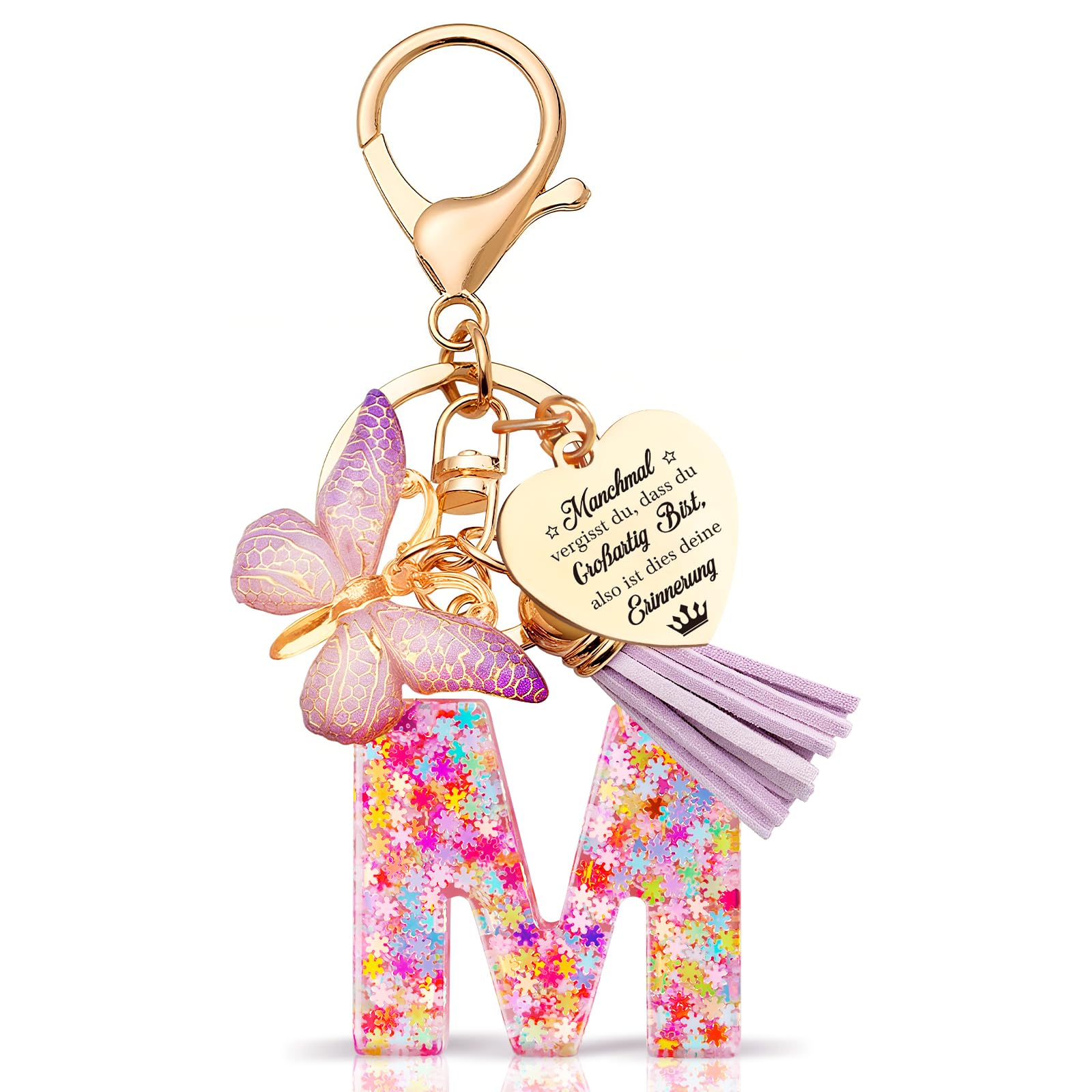 Anruzon Schlüsselanhänger Mädchen - Buchstabe Schlüssel - Anhänger Schmetterling Schlüsselanhänger - Weihnachten - Einschulung Geschenk - Keychain Geschenk für Kinder, Mädchen, Frauen