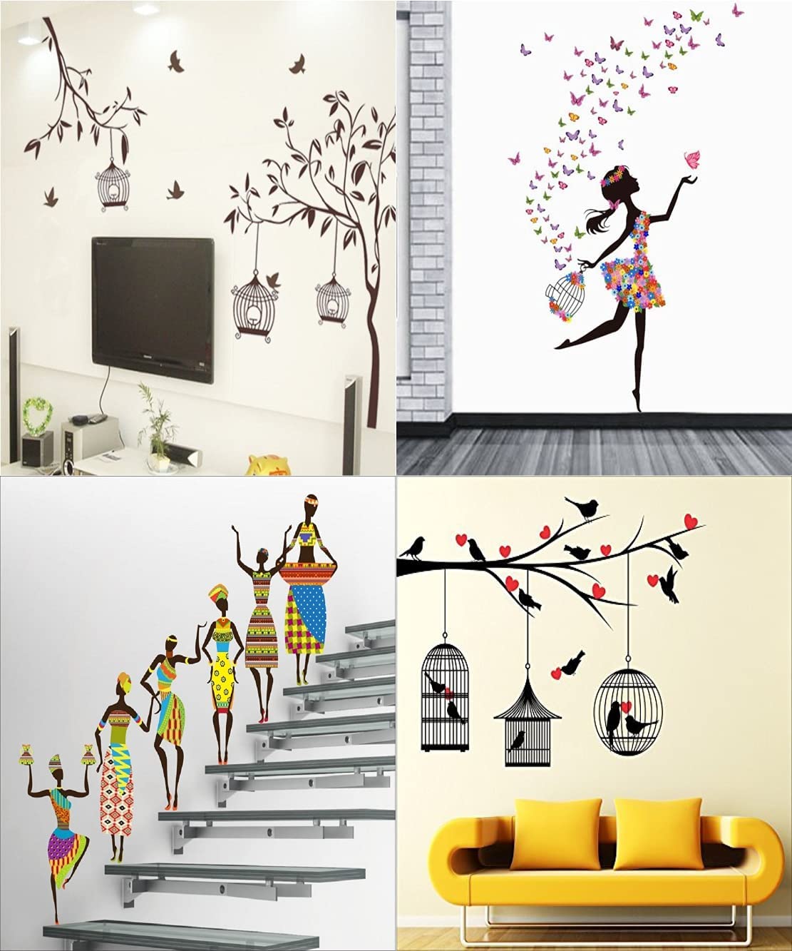 K2a Design Set of 4 Wall Sticker Tribal Lady | Free Bird Cage Brown | Dream Girl | Love Birds with Hearts -Material Vinyl (B0CS9S74FC) Amazon Price History, Amazon Price Tracker