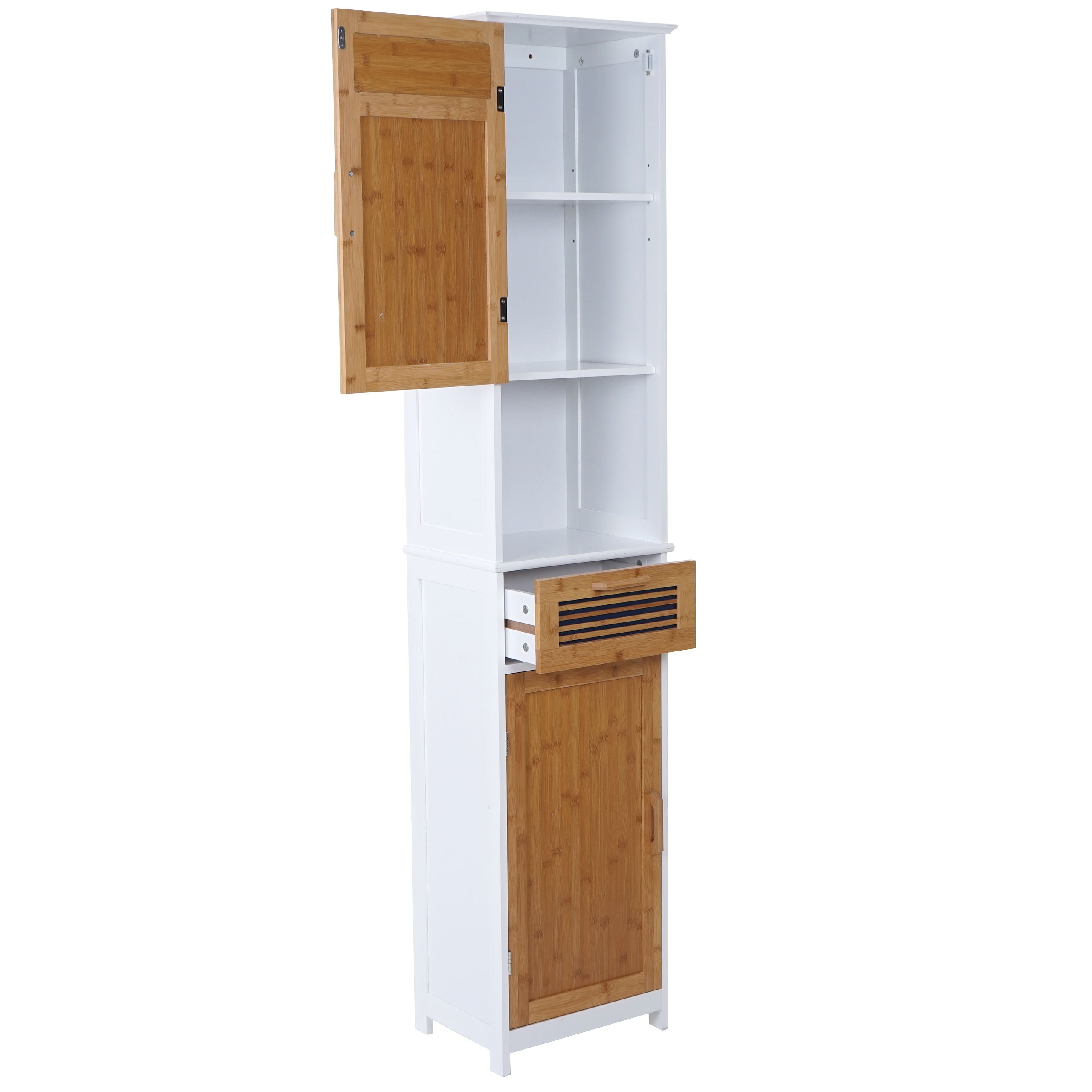 Mendler Hochschrank HWC-A85, Badschrank Badregal Bambus, MVG-Zertifiziert 180x40x31cm weiß