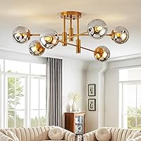 Vista 15 de Candelabro Sputnik de 6 Luces con Globo de Vidrio, Lámpara de Techo Moderna en Negro Mate y Oro, Lámpara Colgante Vintage para Sala de Estar